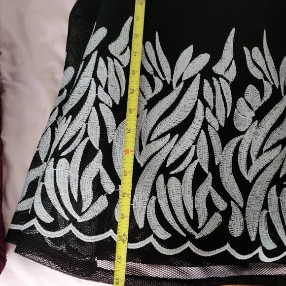 DKNY Black Mesh Fit & Flare Dress with White Leaf Embroidery Size 14 - Picture 9 of 9